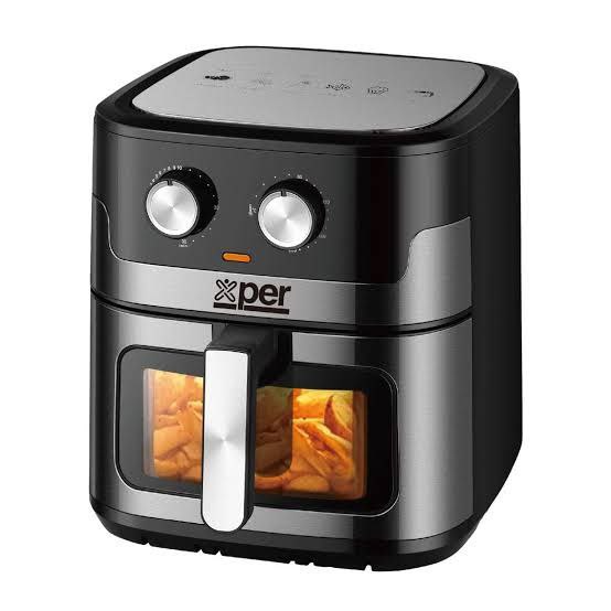مقلاة هوائية إكسبر مع نافذة عرض 8 لتر، 1800 واط، أسود * فولاذي، XPAF-600VB